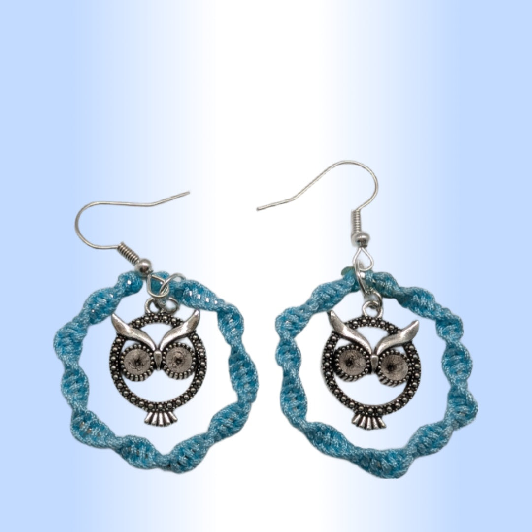 pendentif chouette en métal & nœud plat unidirectionnel