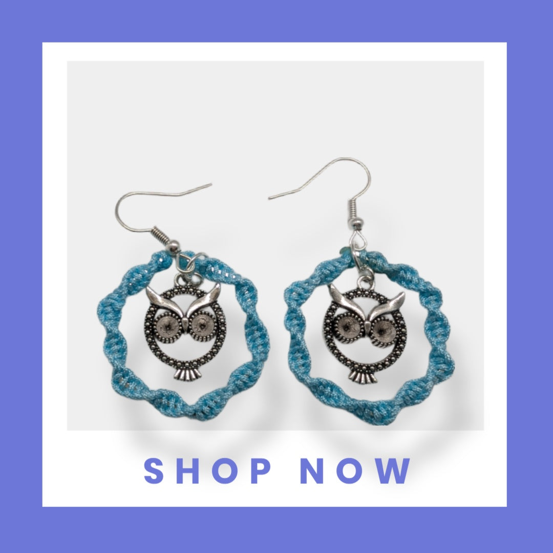 pendentif chouette en métal & nœud plat unidirectionnel